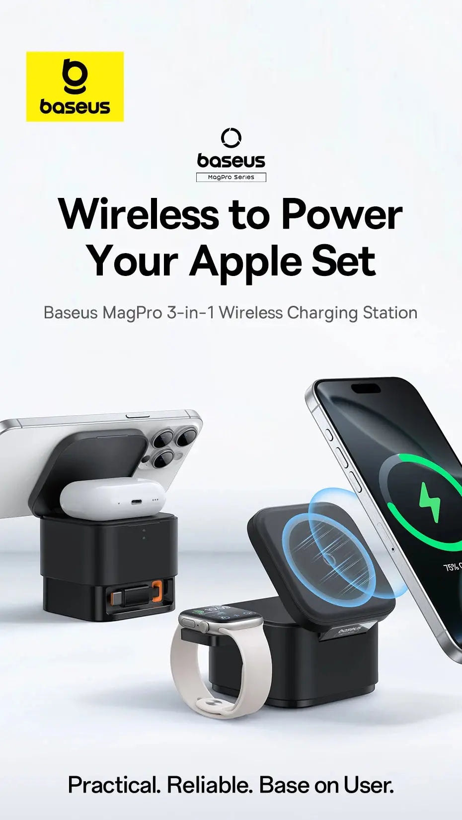 Baseus 3 in 1 25W Magnetic Wireless Charger Stand 15W Fast Wireless Charging Desktop Dock Station For iPhone16 15 14 13 Airpod My Store