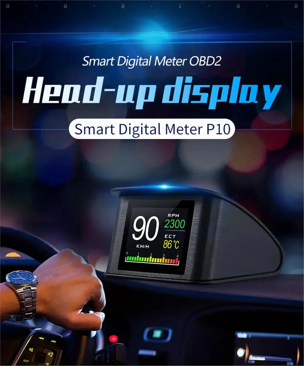 HUD P10 OBD2 Digital Car Head Up Display Speedometer Tachometer Battery Voltage Oil Pressure Coolant Temp Smart Car HUD Gauge My Store