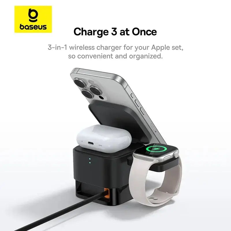 Baseus 3 in 1 25W Magnetic Wireless Charger Stand 15W Fast Wireless Charging Desktop Dock Station For iPhone16 15 14 13 Airpod My Store