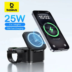 Baseus 3 in 1 25W Magnetic Wireless Charger Stand 15W Fast Wireless Charging Desktop Dock Station For iPhone16 15 14 13 Airpod My Store