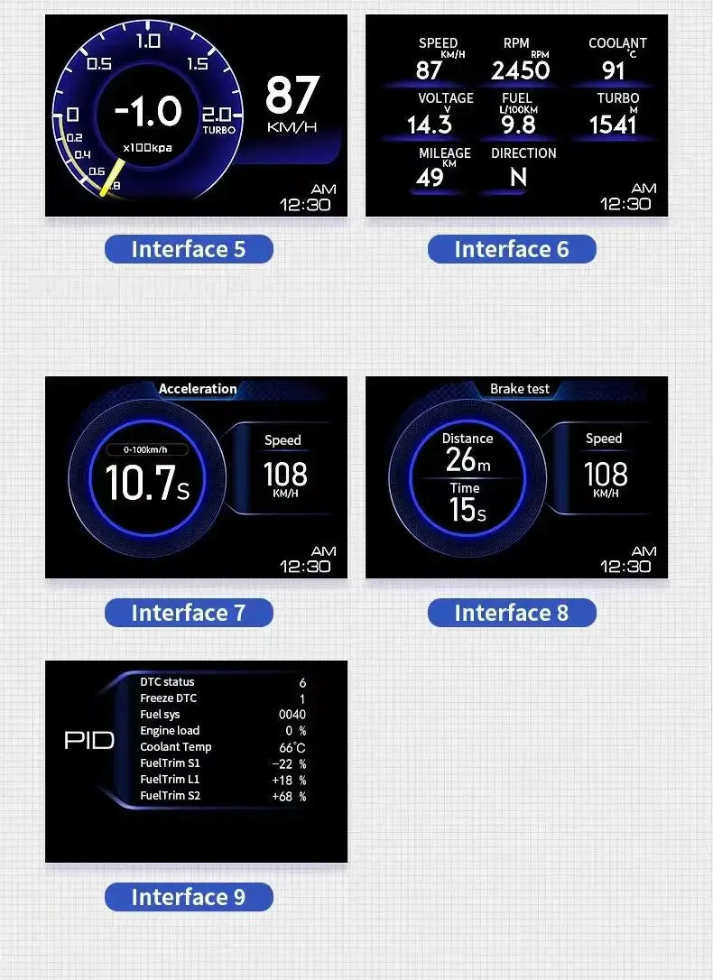 Newest A501 OBD2 Car Head Up Display HUD Smart Car Water&Oil temp Turbo RPM Gauge Digital Odometer Security Alarm Auto Meter My Store