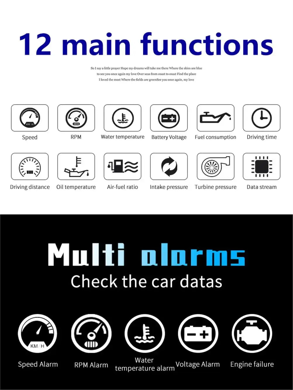 HUD P10 OBD2 Digital Car Head Up Display Speedometer Tachometer Battery Voltage Oil Pressure Coolant Temp Smart Car HUD Gauge My Store