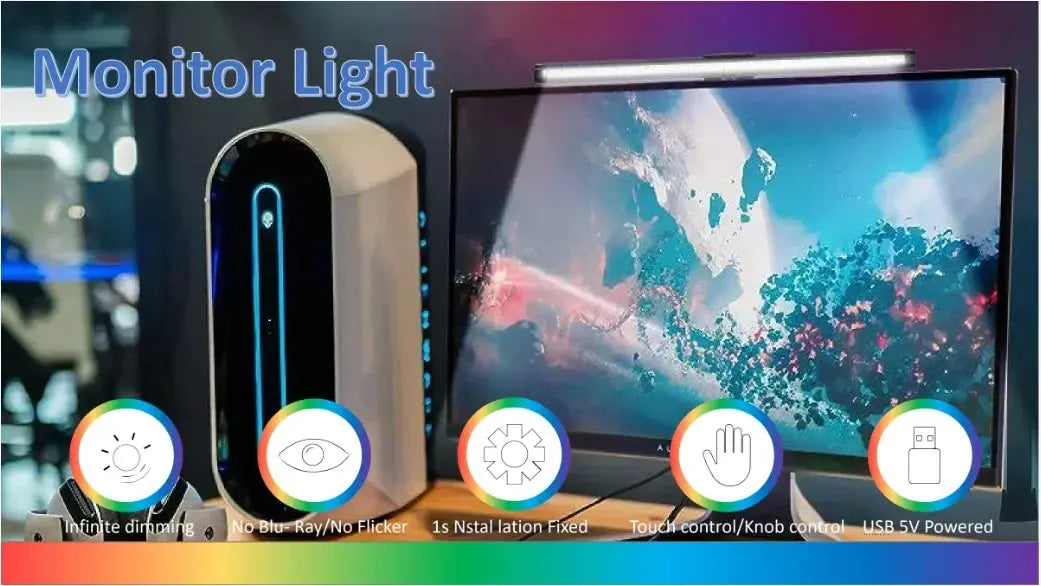 RGB LED Desk Lamp Dimmable Office Computer Eye-caring Table Lamps for Study Reading Screen Monitor Hanging Light Bar My Store