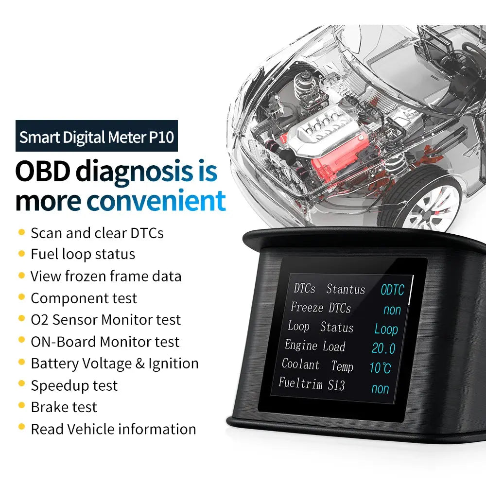 HUD P10 OBD2 Digital Car Head Up Display Speedometer Tachometer Battery Voltage Oil Pressure Coolant Temp Smart Car HUD Gauge My Store