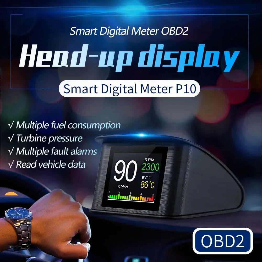 HUD P10 OBD2 Digital Car Head Up Display Speedometer Tachometer Battery Voltage Oil Pressure Coolant Temp Smart Car HUD Gauge My Store