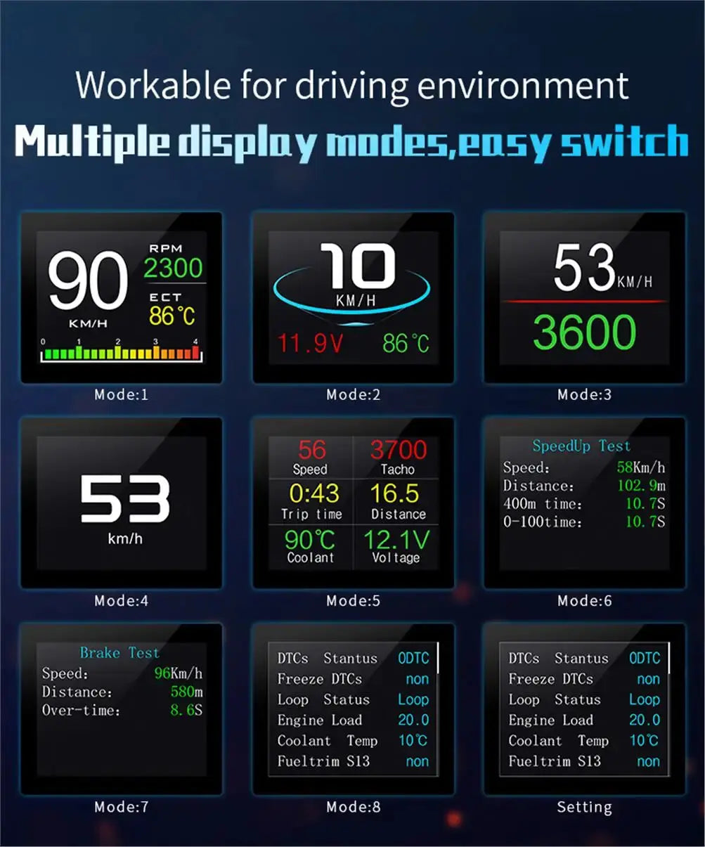HUD P10 OBD2 Digital Car Head Up Display Speedometer Tachometer Battery Voltage Oil Pressure Coolant Temp Smart Car HUD Gauge My Store