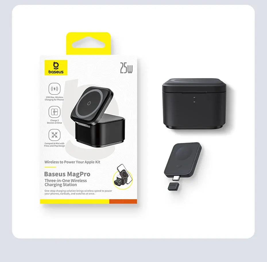 Baseus 3 in 1 25W Magnetic Wireless Charger Stand 15W Fast Wireless Charging Desktop Dock Station For iPhone16 15 14 13 Airpod My Store