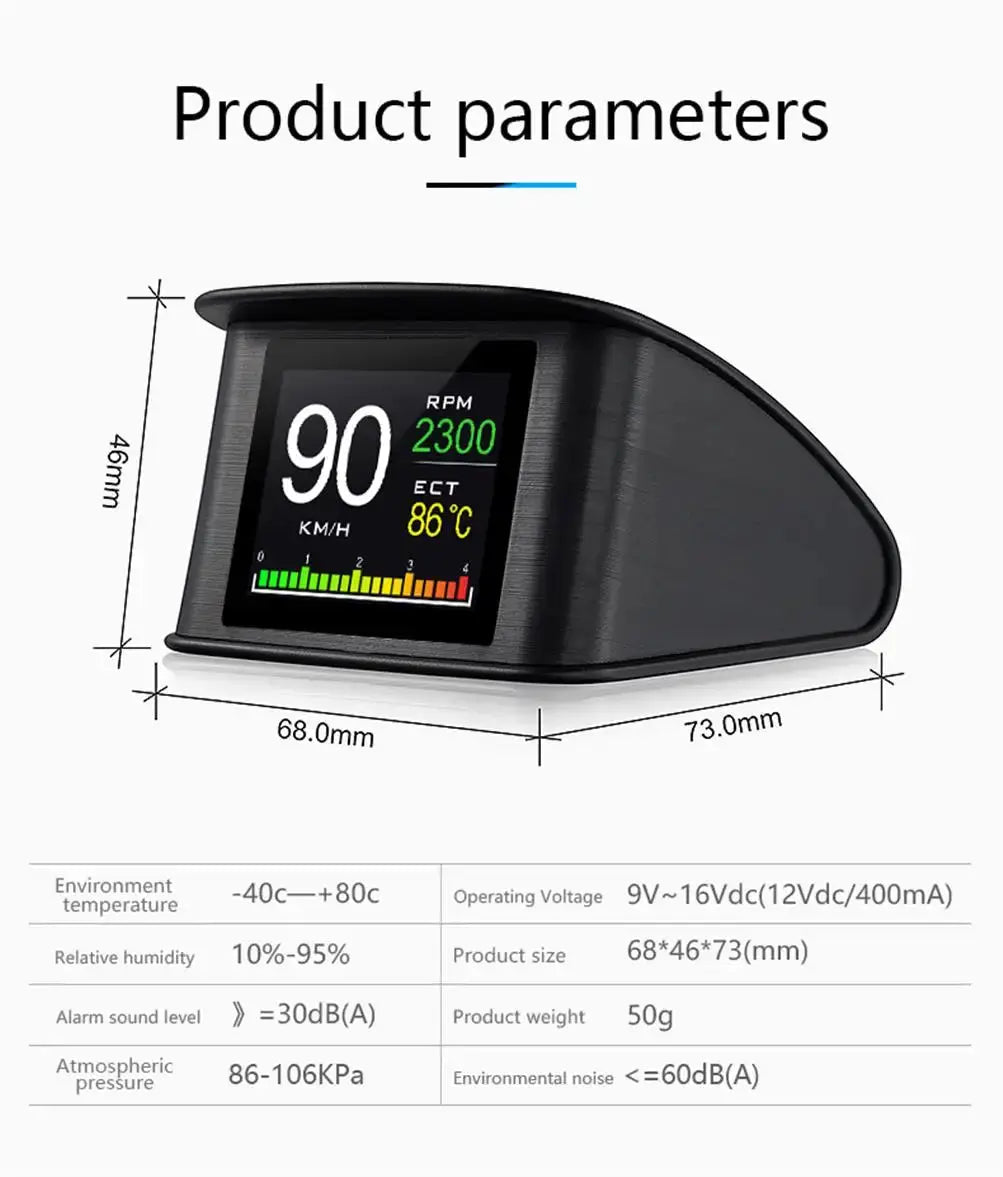 HUD P10 OBD2 Digital Car Head Up Display Speedometer Tachometer Battery Voltage Oil Pressure Coolant Temp Smart Car HUD Gauge My Store