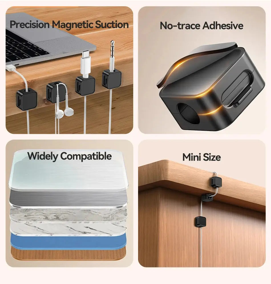 Rocoren Magnetic Cable Organizer Holder Cable Smooth Adjustable Cord Holder Under Desk Cable Management Wire Keeper Cable Clips My Store