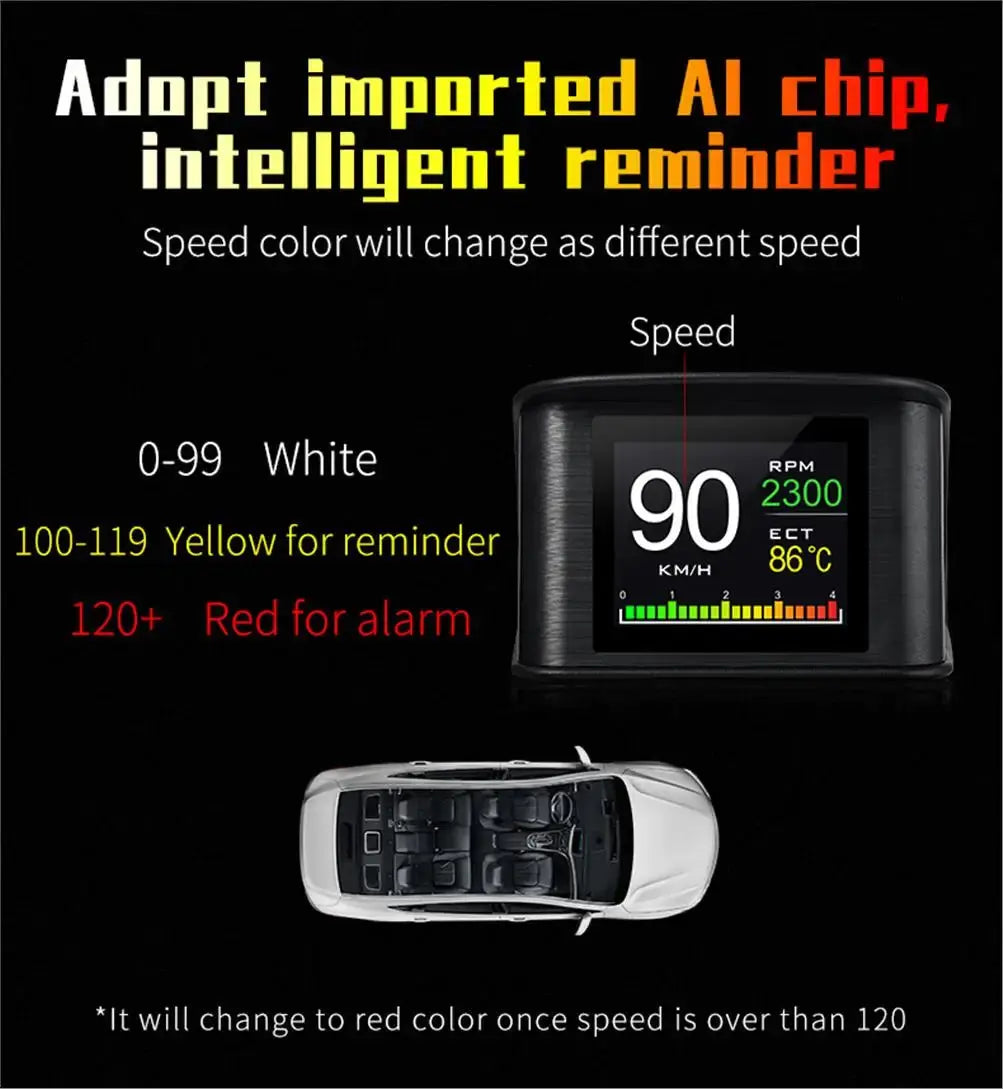 HUD P10 OBD2 Digital Car Head Up Display Speedometer Tachometer Battery Voltage Oil Pressure Coolant Temp Smart Car HUD Gauge My Store