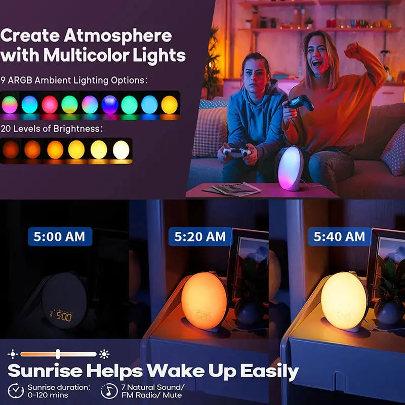 Wake Up Light Alarm Clock Sunrise/Sunset Simulation Digital Clock with Night Light FM Radio Desk Clocks Niditon My Store