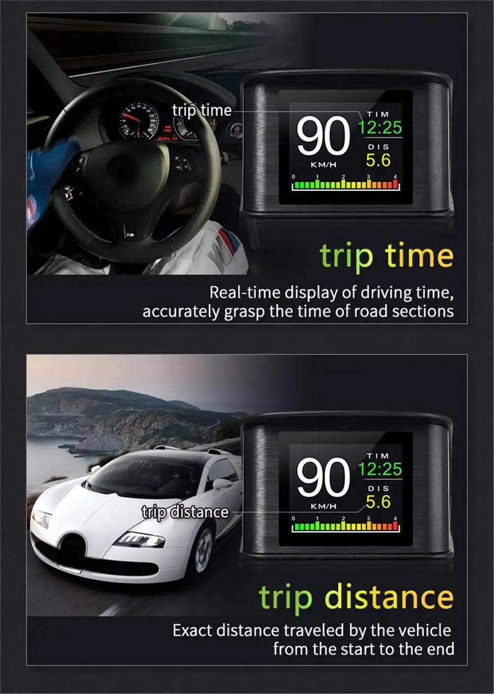 HUD P10 OBD2 Digital Car Head Up Display Speedometer Tachometer Battery Voltage Oil Pressure Coolant Temp Smart Car HUD Gauge My Store