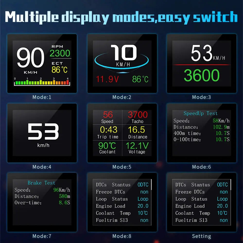 HUD P10 OBD2 Digital Car Head Up Display Speedometer Tachometer Battery Voltage Oil Pressure Coolant Temp Smart Car HUD Gauge My Store