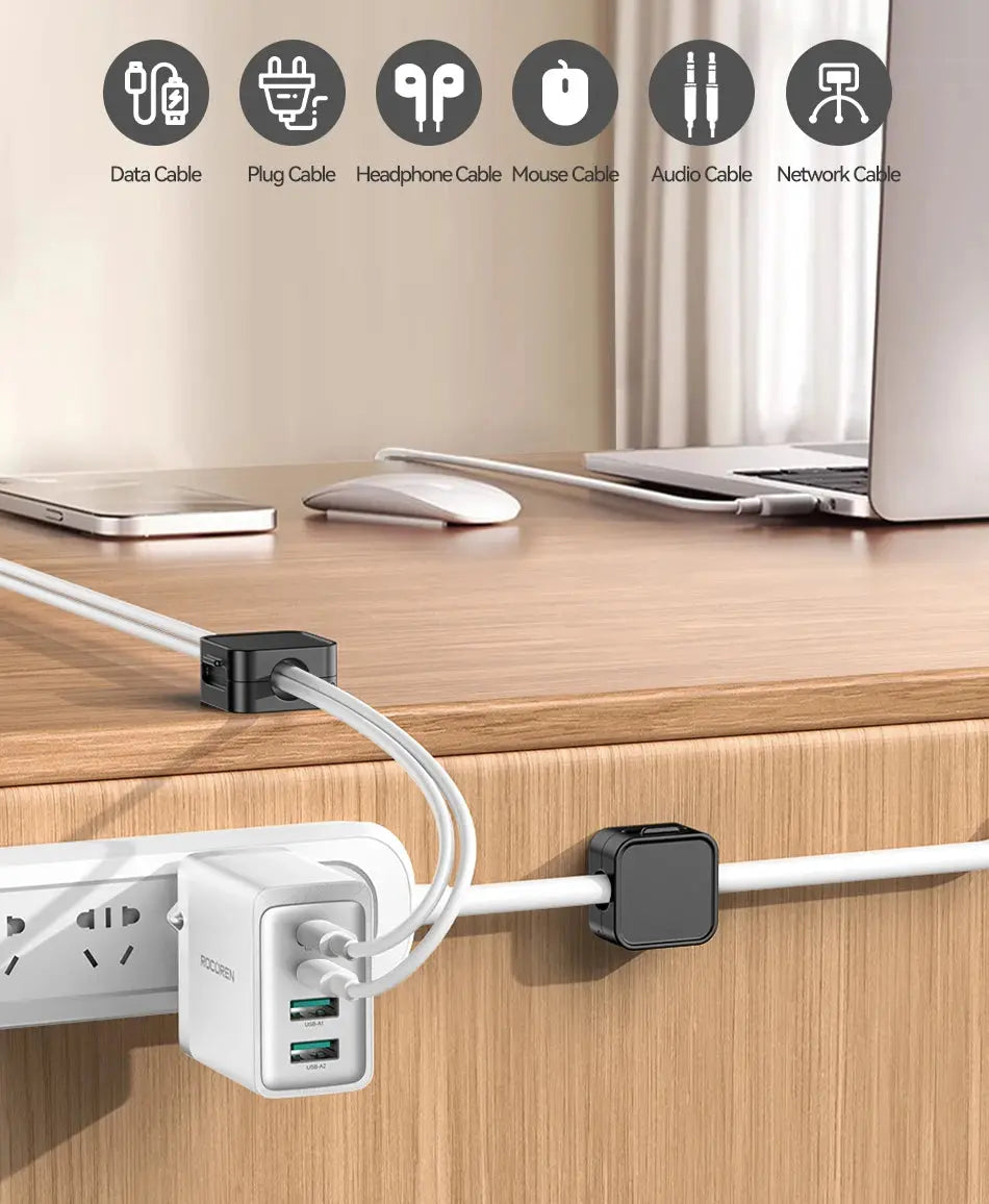 Rocoren Magnetic Cable Organizer Holder Cable Smooth Adjustable Cord Holder Under Desk Cable Management Wire Keeper Cable Clips My Store