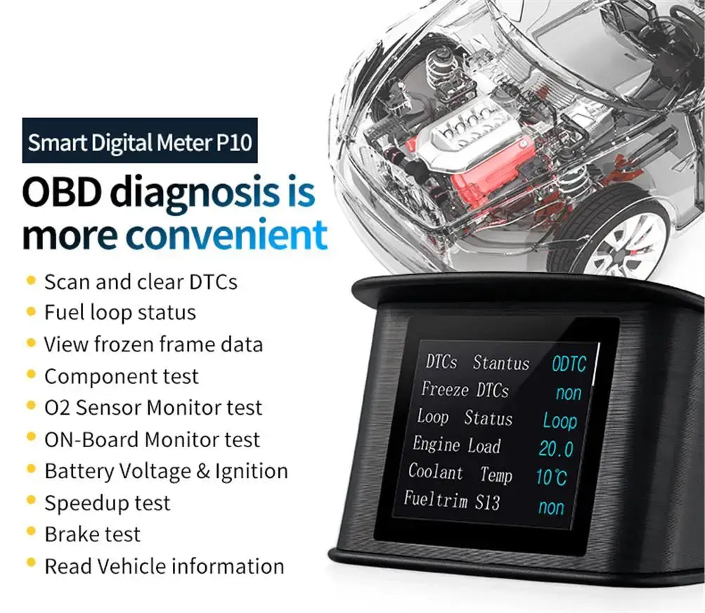 HUD P10 OBD2 Digital Car Head Up Display Speedometer Tachometer Battery Voltage Oil Pressure Coolant Temp Smart Car HUD Gauge My Store