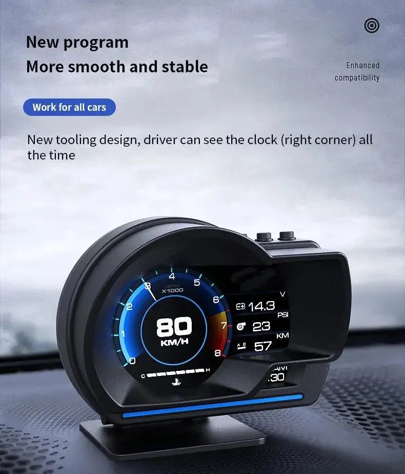 Newest A501 OBD2 Car Head Up Display HUD Smart Car Water&Oil temp Turbo RPM Gauge Digital Odometer Security Alarm Auto Meter My Store