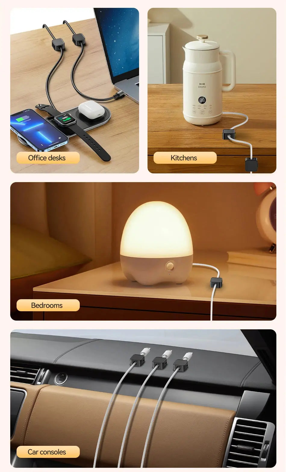 Rocoren Magnetic Cable Organizer Holder Cable Smooth Adjustable Cord Holder Under Desk Cable Management Wire Keeper Cable Clips My Store